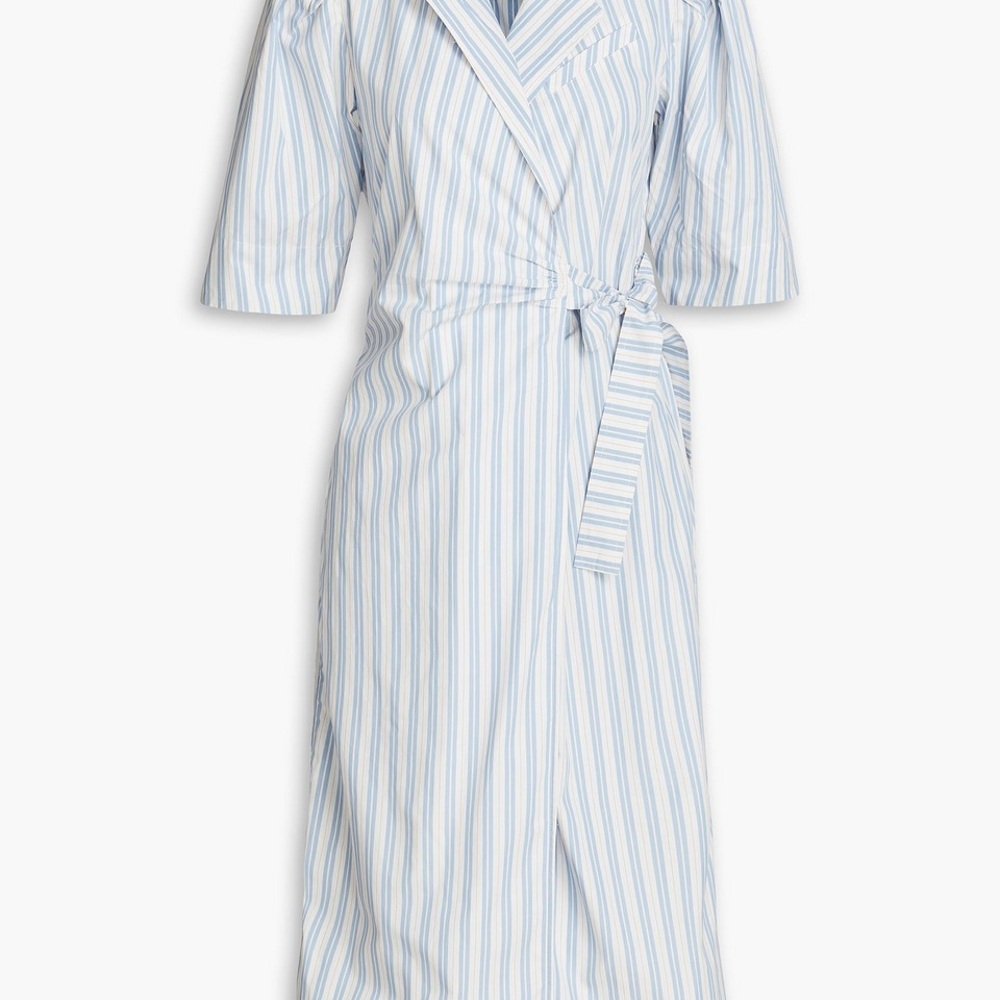 Blue and White Striped Wrap Dress